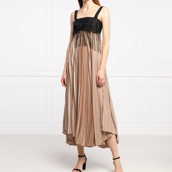 PINKO GELATINA DRESS PLEATED OPEN BACK MIDI EUR 38 SZ8 NWT